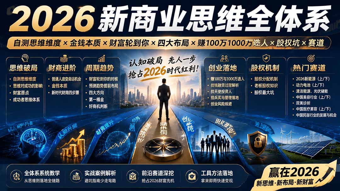 2026新商业思维全体系:自测思维维度×金钱本质×财富轮到你×四大布局×赚100万1000万选人×股权坑×赛道-小艾项目网