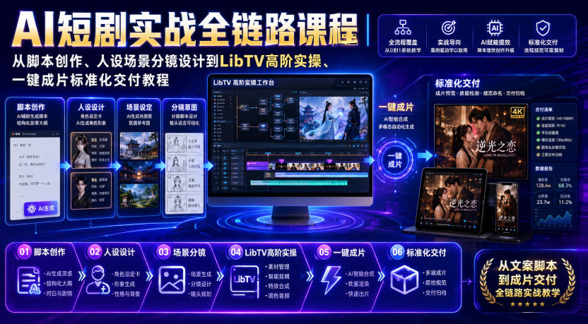 AI短剧实战全链路课程｜从脚本创作、人设场景分镜设计到LibTV高阶实操、一键成片标准化交付教程-小艾项目网