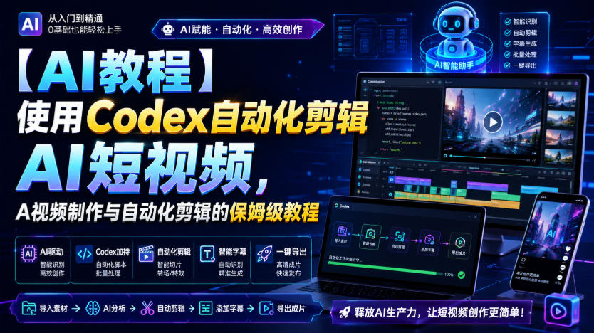 【AI教程】使用Codex自动化剪辑AI短视频,AI视频制作与自动化剪辑的保姆级教程-小艾项目网