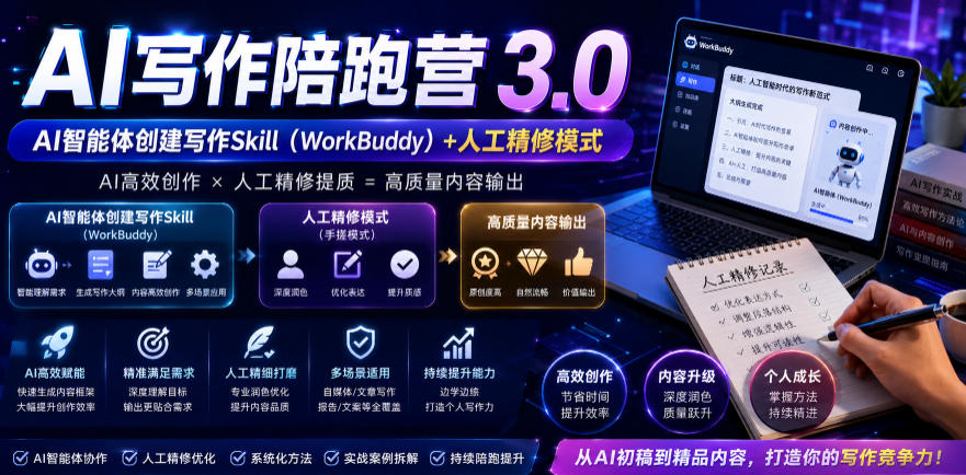 AI写作陪跑营3.0,Ai智能体创建写作skill(workbuddy)+人工手写模式(手搓模式),去除AI痕迹(头条号、公众号、百家号)(更新0806)-小艾项目网