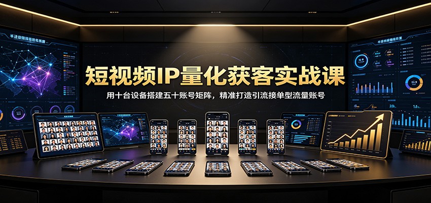 短视频IP量化获客实战课：用十台设备搭建五十账号矩阵，精准打造引流接单型流量账号-小艾项目网