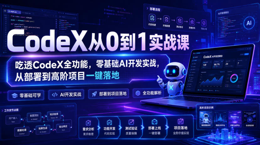 CodeX从0到1实战课，吃透CodeX全功能，零基础AI开发实战，从部署到高阶项目一键落地-小艾项目网