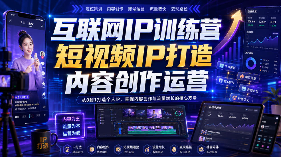 互联网IP训练营，短视频IP打造，内容创作运营-小艾项目网