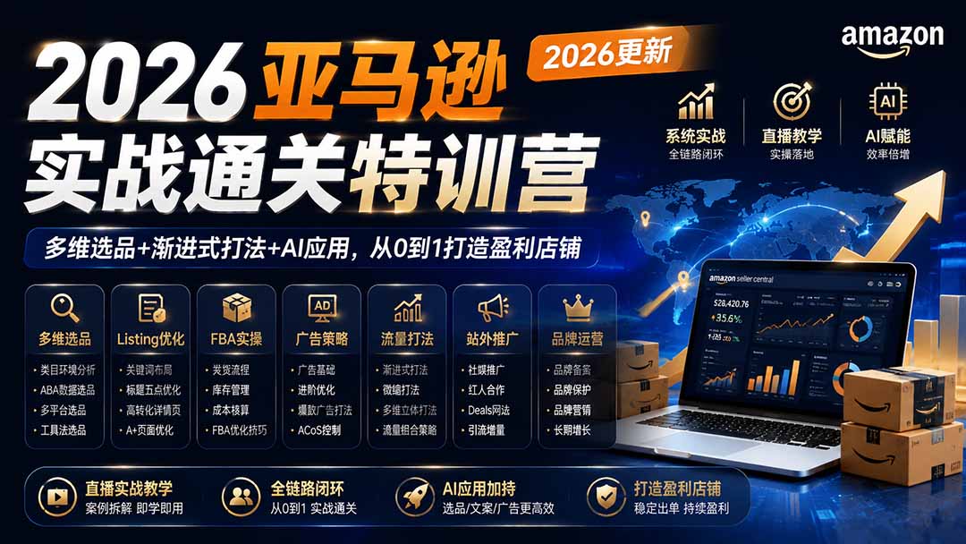 2026亚马逊实战通关特训营-2026更新,多维选品+渐进式打法+AI应用,从0到1打造盈利店铺-小艾项目网