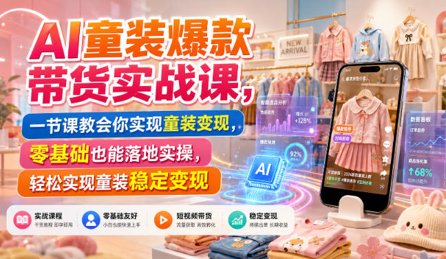AI童装爆款带货实战课,一节课教会你实现童装变现,零基础也能落地实操-小艾项目网