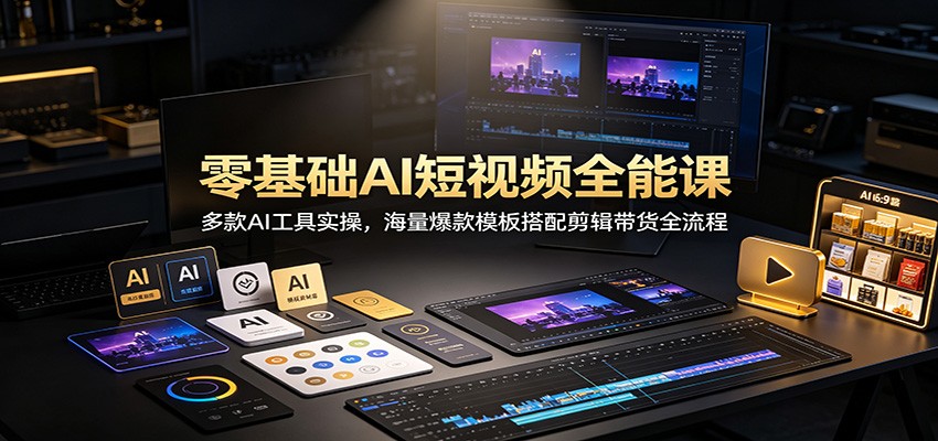 零基础AI短视频全能课：多款AI工具实操，海量爆款模板搭配剪辑带货全流程-小艾项目网