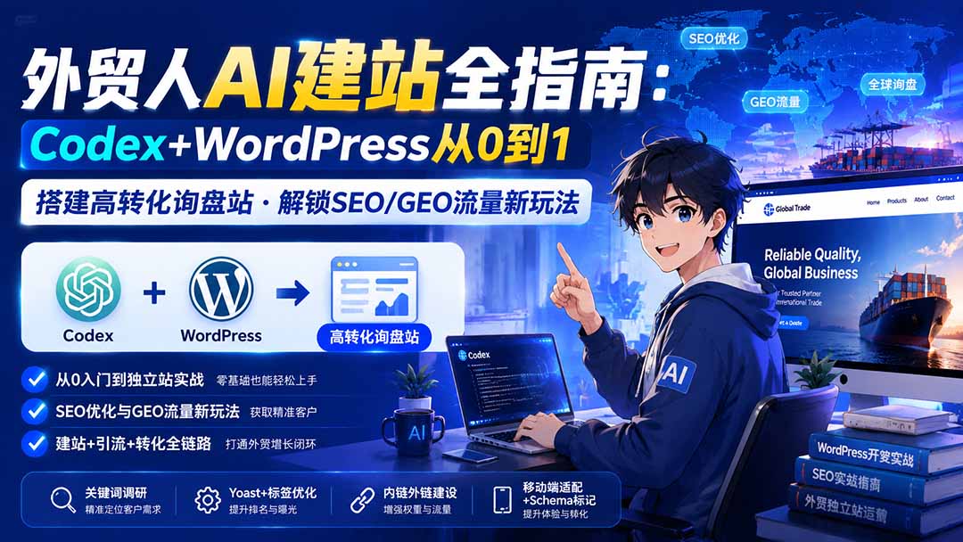 外贸人AI建站全指南:Codex+WordPress从0到1·搭建高转化询盘站·解锁SEO/GEO流量新玩法-更新-小艾项目网