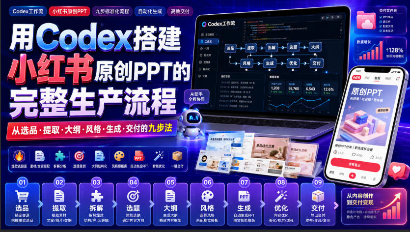 用Codex搭建小红书原创PPT的完整生产流程，从选品·提取·大纲·风格·生成·交付的九步法-小艾项目网
