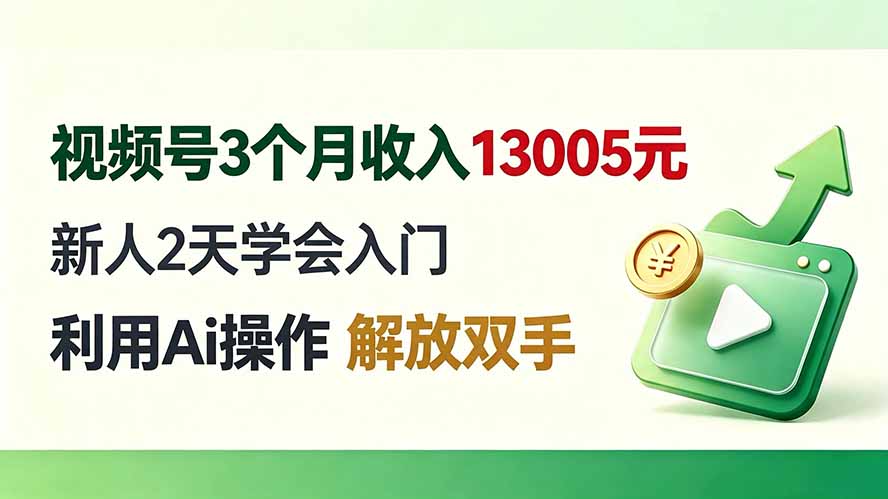 视频号3个月收入13005元, 新人2天学会入门, 利用Ai操作 解放双手!-小艾项目网