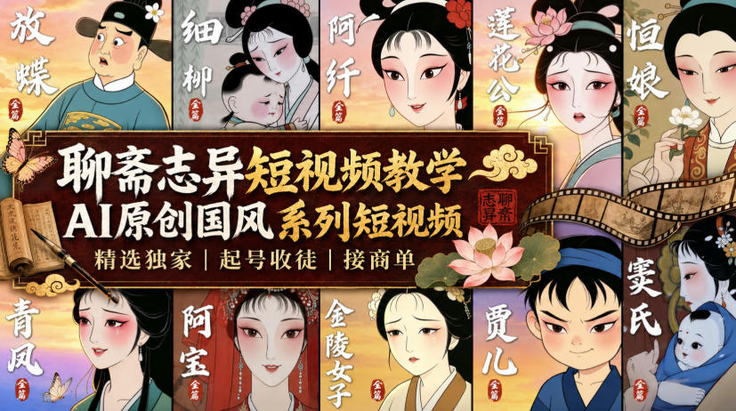 聊斋志异短视频教学，AI原创国风系列短视频，精选独家丨起号收徒丨接商单-小艾项目网