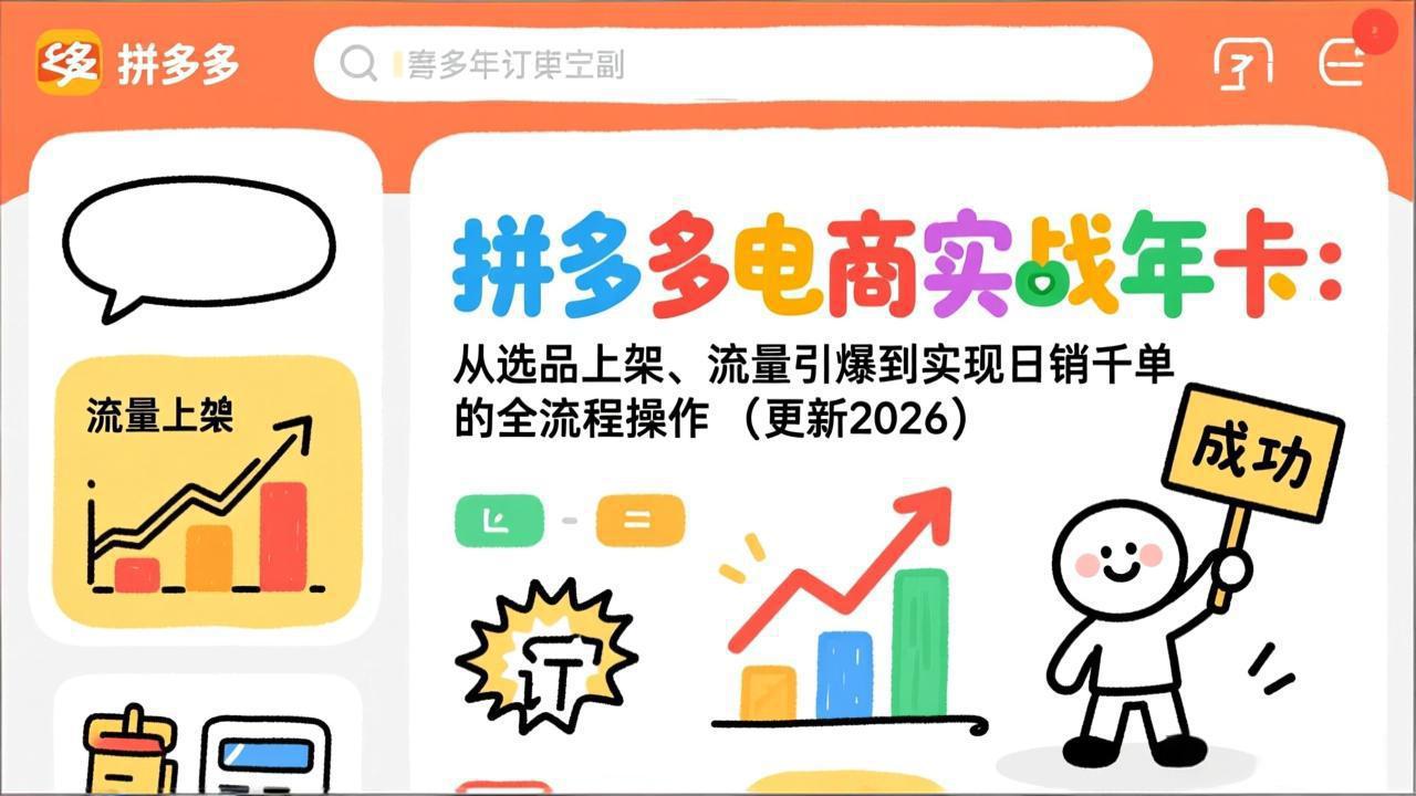 拼多多电商实战年卡：从选品上架、流量引爆到实现日销千单的全流程操作(更新2026年8月-小艾项目网