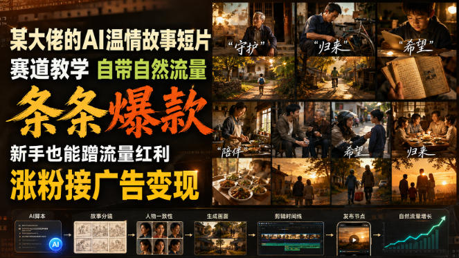 某大佬的AI温情故事短片赛道教学,自带自然流量,条条爆款,新手也能蹭流量红利,涨粉接广告变现-小艾项目网