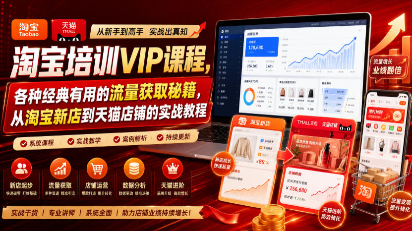 淘宝培训VIP课程,各种经典有用的流量获取秘籍,从淘宝新店到天猫店铺的实战教程(更新08月12日)-小艾项目网