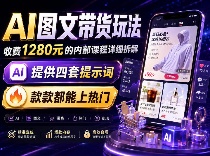 AI图文带货内部玩法，1280内部课程对外系统拆解，看完直接上手变现！-小艾项目网