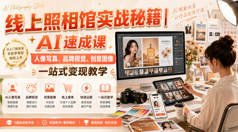 线上照相馆实战秘籍｜AI速成课，人像写真、品牌视觉、创意图像一站式变现教学-小艾项目网