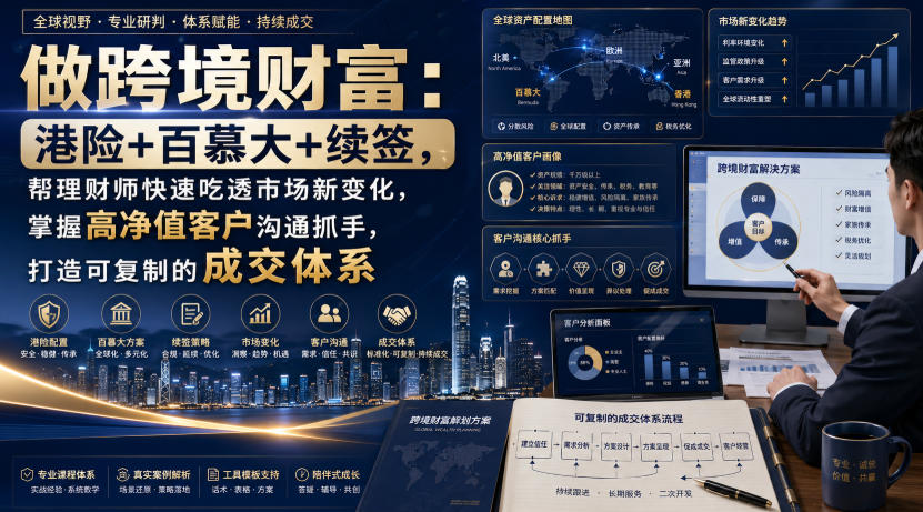 做跨境财富：港险+百慕大+续签，帮理财师快速吃透市场新变化，掌握高净值客户沟通抓手，打造可复制的成交体系-小艾项目网