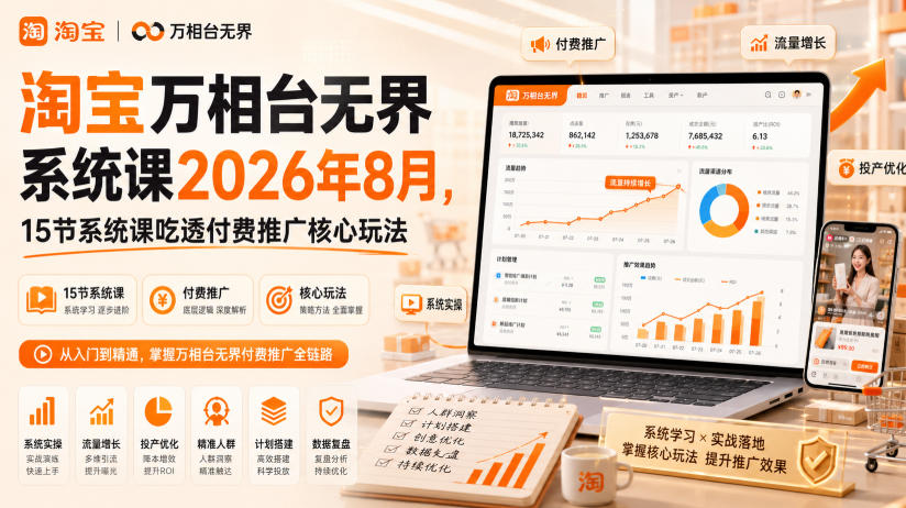 淘宝万相台无界系统课2026年8月，15节系统课吃透付费推广核心玩法-小艾项目网