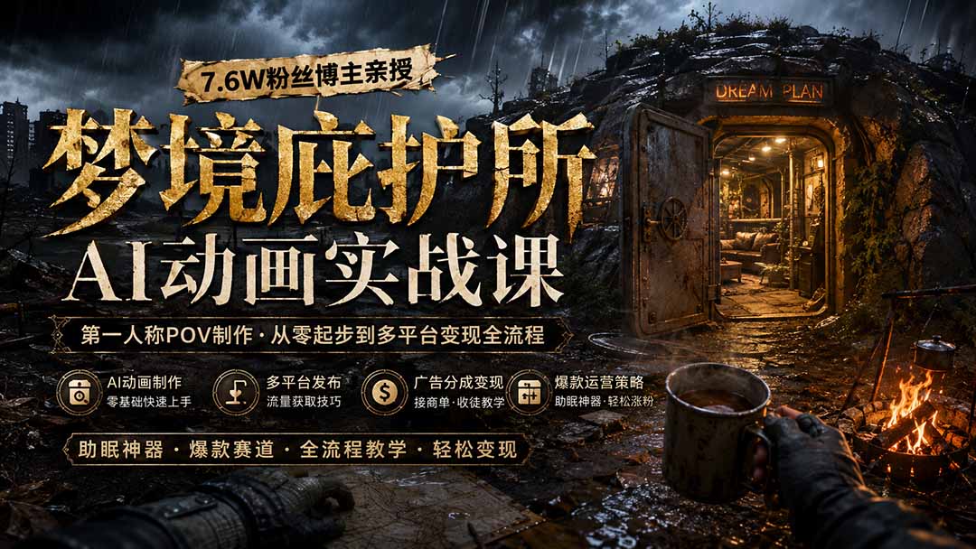 梦境庇护所AI动画实战课：7.6W粉丝博主亲授第一人称POV制作，从零起步到多平台发布变现全流程-小艾项目网