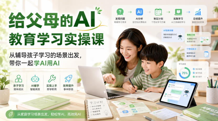 给父母的AI教育学习实操课,从辅导孩子学习的场景出发,带你一起学AI用AI-小艾项目网