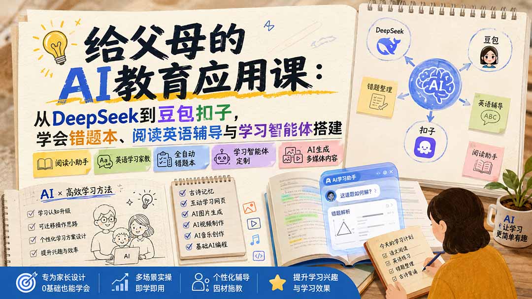 给父母的AI教育应用课：从DeepSeek到豆包扣子，学会错题本、阅读英语辅导与学习智能体搭建-小艾项目网