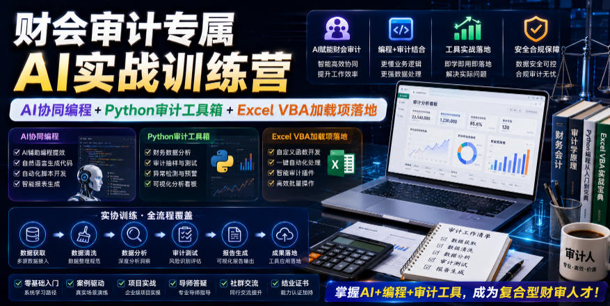 财会审计专属AI实战训练营｜AI协同编程+Python审计工具箱+Excel VBA加载项落地(更新0816)-小艾项目网