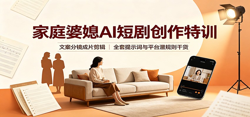 家庭婆媳AI短剧创作特训：文案分镜成片剪辑，全套提示词与平台潜规则干货-小艾项目网