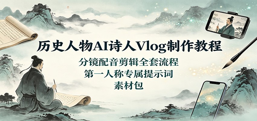 历史人物AI诗人Vlog制作教程：分镜配音剪辑全套流程，第一人称专属提示词素材包-小艾项目网