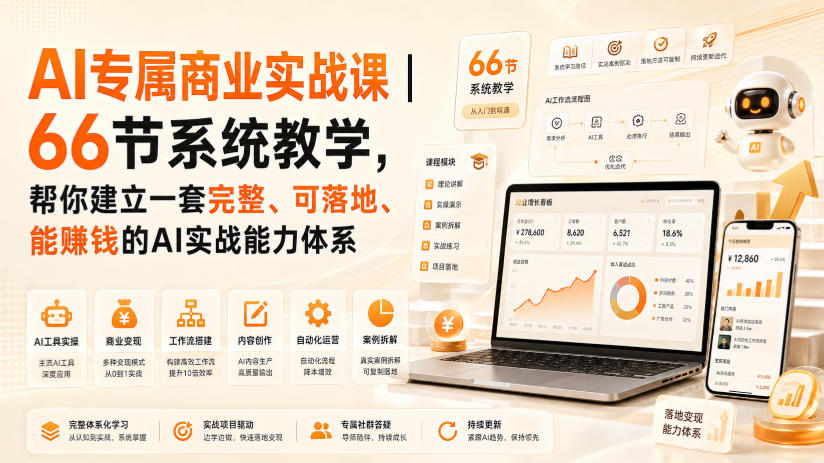 AI专属商业实战课|66节系统教学,帮你建立一套完整、可落地、能賺钱的AI实战能力体系-小艾项目网