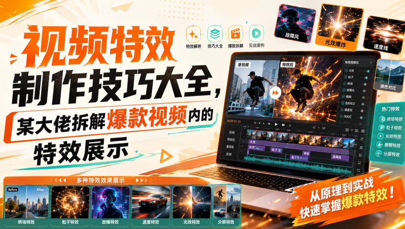 视频特效制作技巧大全，某大佬拆解爆款视频内的特效展示-小艾项目网