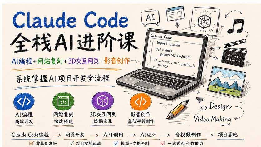 Claude Code全栈AI进阶课;AI编程+网站复刻+3D交互网页+影音创作,系统掌握AI项目开发全流程-小艾项目网