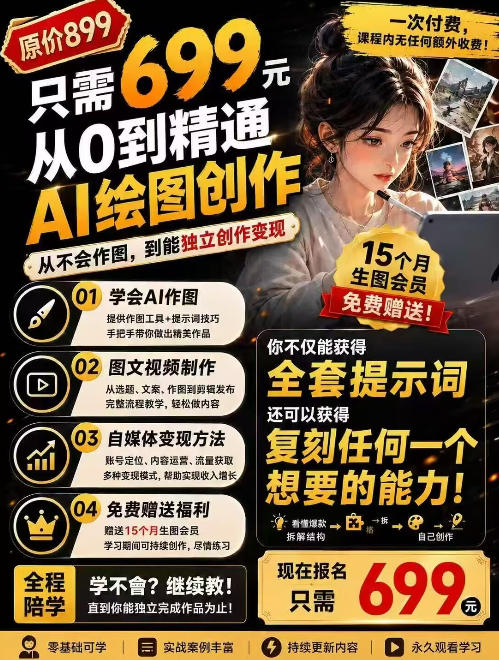 抖音10W粉丝博主的AI绘图教学,从0到精通AI绘图创作,从不会作图到能独立创作变现-小艾项目网