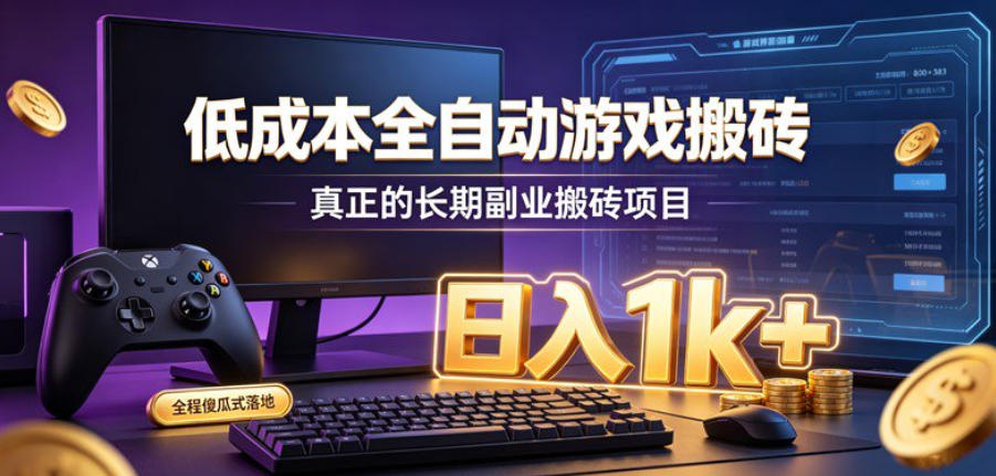 低成本全自动游戏搬砖，真正的长期副业搬砖项目，日入1k+，全程傻瓜式落地【揭秘】-小艾项目网