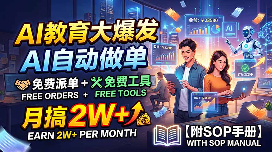 AI教育大爆发，AI自动做单，免费派单+免费工具，月搞2W+【附SOP手册】-小艾项目网