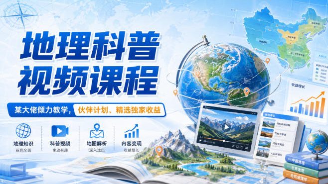地理科普视频课程，某大佬倾力教学，伙伴计划、精选独家收益-小艾项目网