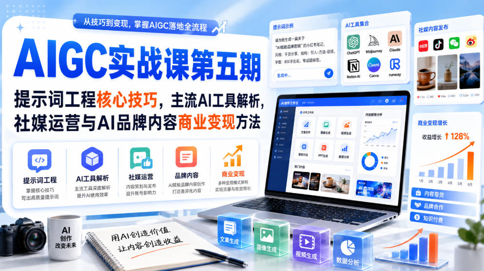 刺猬星球·AIGC实战课第五期，提示词工程核心技巧，主流AI工具解析，社媒运营与AI品牌内容商业变现方法-小艾项目网