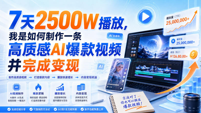 7天2500W播放，我是如何制作一条高质感AI爆款视频并完成变现-小艾项目网