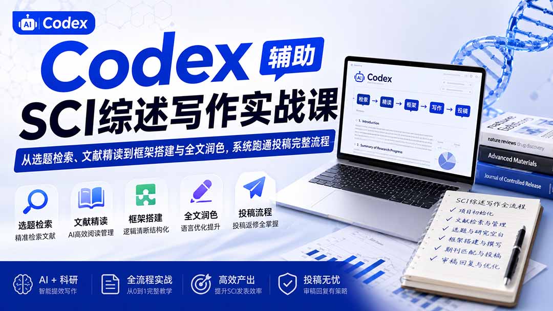 Codex辅助SCI综述写作实战课——从选题检索、文献精读到框架搭建与全文润色，系统跑通投稿完整流程-小艾项目网