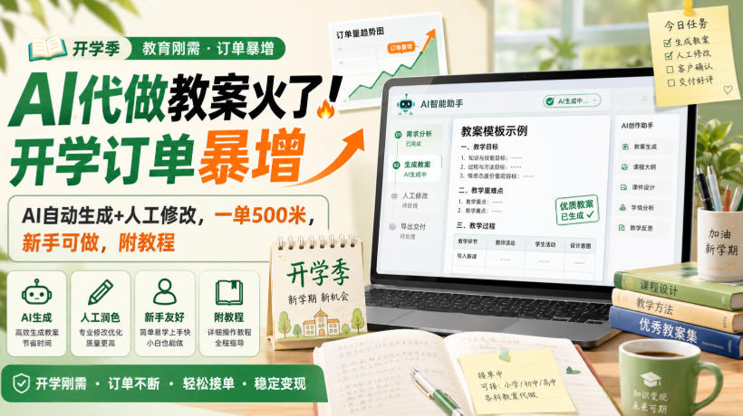 AI代做教案火了！开学订单暴增，AI自动生成+人工修改，一单500米，新手可做，附教程【揭秘】-小艾项目网