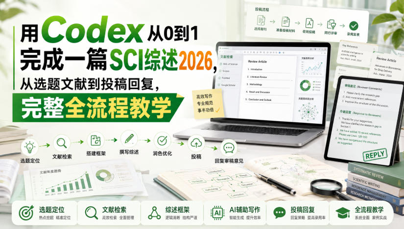 用Codex从0到1完成一篇SCI综述2026，从选题文献到投稿回复，完整全流程教学-小艾项目网