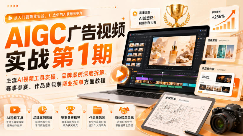 AIGC广告视频实战第1期，主流AI视频工具实操、品牌案例深度拆解、赛事参赛、作品集包装商业接单方面教程-小艾项目网
