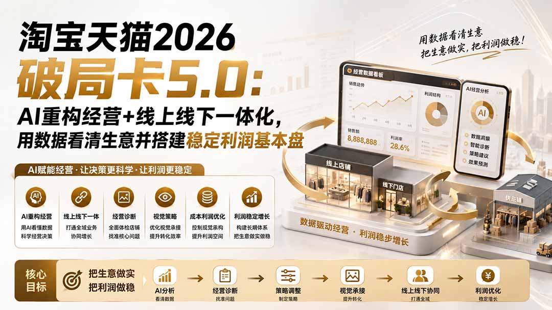 淘宝天猫2026破局卡5.0：AI重构经营+线上线下一体化，用数据看清生意并搭建稳定利润基本盘-小艾项目网