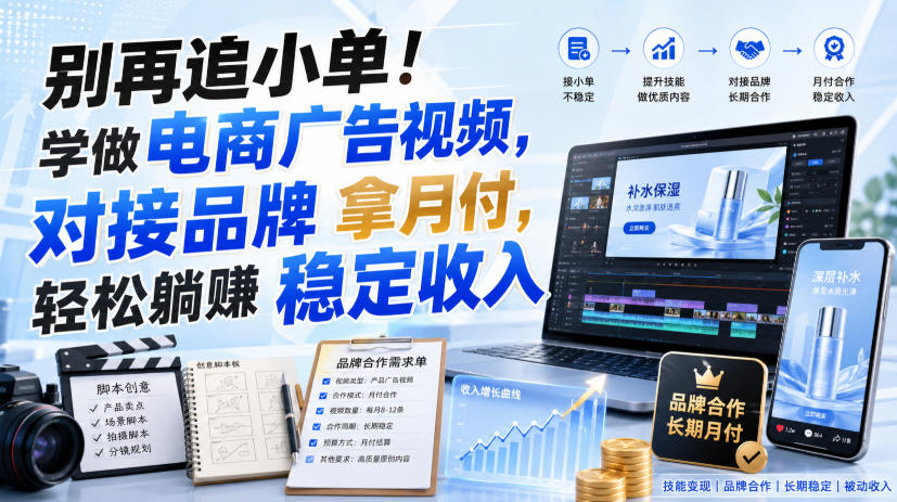 别再追小单！学做电商广告视频，对接品牌拿月付，轻松躺賺稳定收入【原创双语字幕】-小艾项目网