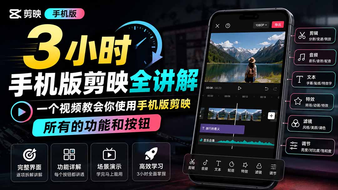 3小时手机版剪映全讲解，一个视频教会你使用手机版剪映，所有的功能和按钮-小艾项目网