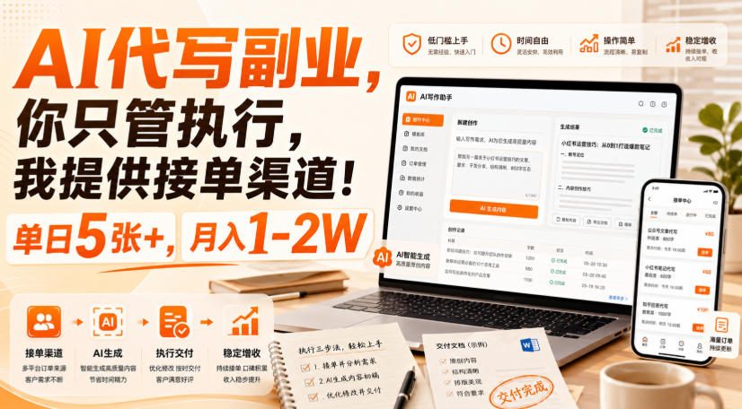 AI代写副业，你只管执行，我提供接单渠道！单日5张+，月入1-2W【揭秘】-小艾项目网