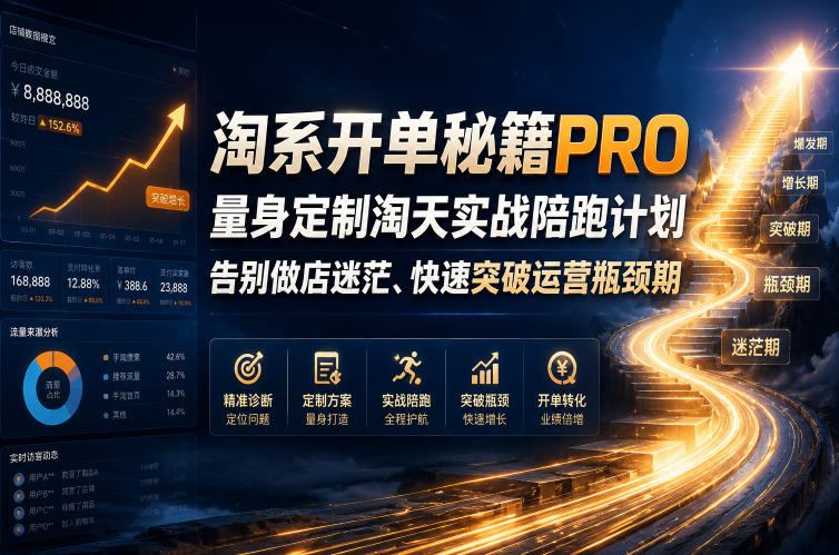 淘系开单秘籍PRO,量身定制淘天实战陪跑计划,告别做店迷茫、快速突破运营瓶颈期(更新260823)