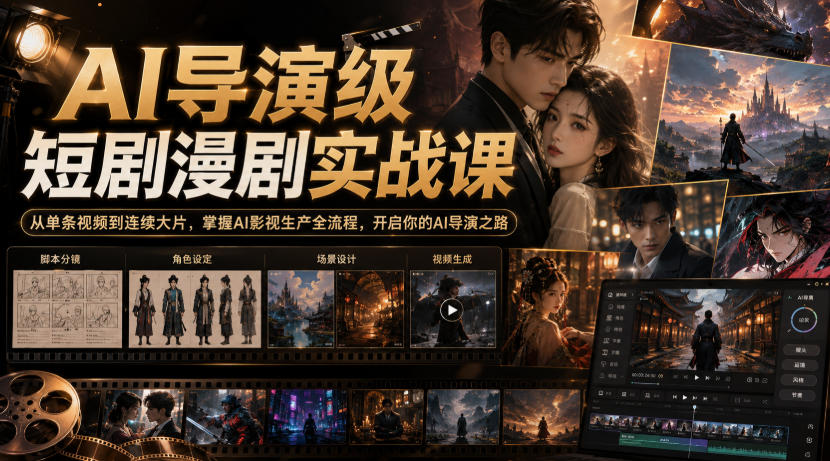 AI导演级短剧漫剧实战课，从单条视频到连续大片，掌握AI影视生产全流程，开启你的AI导演之路!-小艾项目网