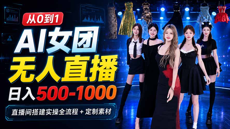 AI 女团无人直播,躺入500-1000每天,直播间搭建实操全流程+定制素材-小艾项目网