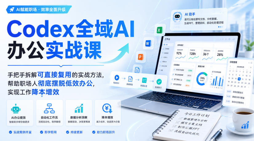 Codex全域AI办公实战课，手把手拆解可直接复用的实战方法，帮助职场人彻底摆脱低效办公，实现工作降本增效-小艾项目网