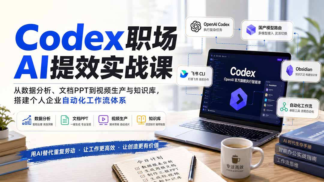 Codex职场AI提效实战课:从数据分析、文档PPT到视频生产与知识库,搭建个人企业自动化工作流体系-小艾项目网
