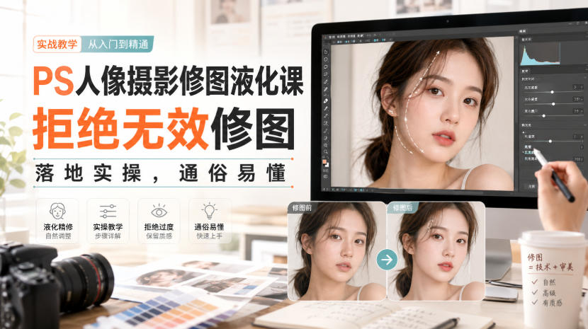 PS人像摄影修图液化课，拒绝无效修图，落地实操，通俗易懂-小艾项目网